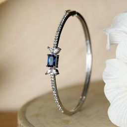 Priyaasi Women Silver-Toned & Blue Brass American Diamond Silver-Plated Bangle-Style Bracelet-image-39