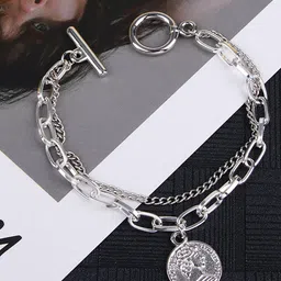 Jewels Galaxy Silver-Plated Layered Link Bracelet-image-28