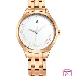 Fastrack Women White Brass Dial & Gold-Plated Stainless Steel Bracelet Style Straps Analogue Watch-26