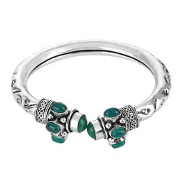 Yellow Chimes Women Silver-Plated & Green Brass Oxidised Kada Bracelet-image-86