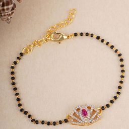 Voylla Women Black & Silver Gold-Plated AD CZ  Beaded Mangalsutra Bracelet-image-64