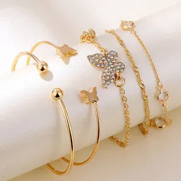 Jewels Galaxy Women Set of 5 Gold-Plated Cuff Bracelet-29