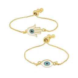 I Jewels Women Set Of 2 Gold-Plated Evil Eye Charm Bracelets-0