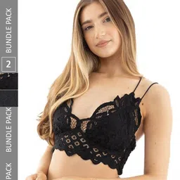 Krelin Pack Of 2 Floral Lace Lightly Padded Cotton Bralette Bra With All Day Comfort-47