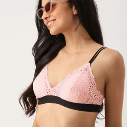 DressBerry Pink & Black Lace Non-Wired Lightly Padded Bralette Bra DB-FBC-BRA-013B-41
