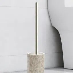 OBSESSIONS Brown & Beige Textured Freestanding Polyresin Toilet Brush with Holder-11
