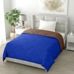 Clasiko Brown & Blue Solid Mild Winter 200 GSM Reversible Single Bed Comforter-11
