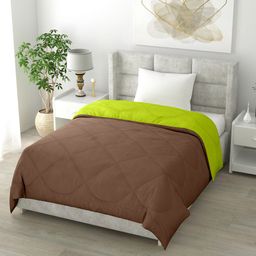 Clasiko Brown & Green Solid Mild Winter 200 GSM Reversible Single Bed Comforter-4