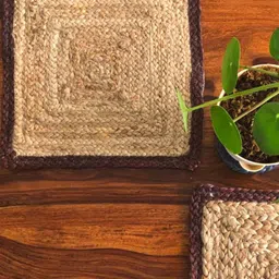 JASMEY HOMES Beige & Brown Set of 2 Square Jute Placemats-1
