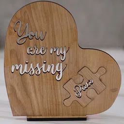 eCraftIndia Brown Valentine Wooden Puzzle Showpiece With Stand-image-56