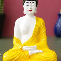 eCraftIndia Yellow & White Handcrafted Meditating Buddha Statue-29
