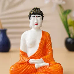 eCraftIndia Orange-Color & White Meditating Buddha Showpiece-37