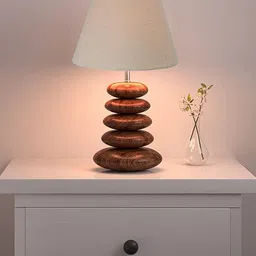 Homesake White & Brown Wood Table Lamp With White Jute Shade LED Bulb Included-55