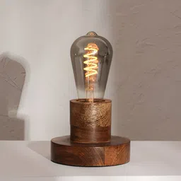 FIG Brown Textured Wooden Abstract Shaped Naked Table Lamp with Bulb-image-6