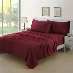 Aurave Burgundy 400 TC Fitted King Bedsheet With 2 Pillow Covers-image-43