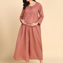 House Of Zelena Striped Maternity A-Line Cotton Maxi Dress-image-53
