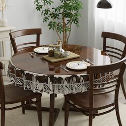 Clasiko Transparent & Silver Solid Round 4-Seater Table Cover-16