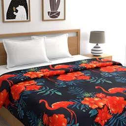 Signature Blue & Orange Floral Printed AC Room 350 GSM Double Bed Blanket-picture-2