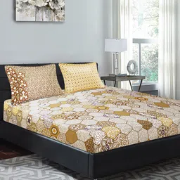 Good Homes by Home Candy Brown & Cream-Coloured Geometric 210 TC Cotton 1 King Bedsheet with 2 Pillow Covers-image-94