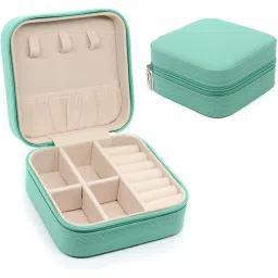 Awestuffs Green PU Leather Travel Jewellery Box-picture-11