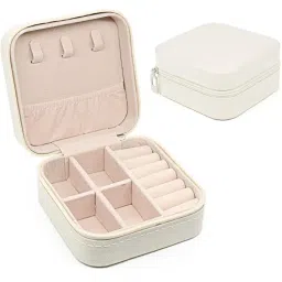 Awestuffs White PU Leather Travel Jewellery Box-picture-9