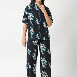 ANWAIND Black Abstract Printed Shirt With Palazzo Co-Ords-image-75