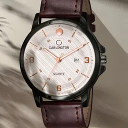 CARLINGTON Men Beige Alloy Dial & Leather Strap Analogue Watch CT1050 Brown-Silver-image-51