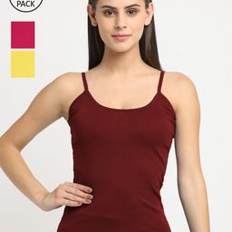Friskers Women Pack Of 3 Solid Non-Padded Regular-Fit Camisoles-image-54