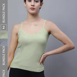 FBAR Pack Of 2 Shoulder Straps Non Padded Pure Cotton Bio Wash Camisoles-image-79