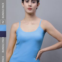 FBAR Pack Of 2 Sleeveless Non Padded Pure Cotton Bio Wash Camisoles-image-78