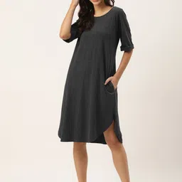 BRINNS Charcoal Grey Cotton Solid T-shirt Dress-picture-26