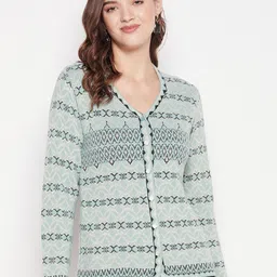 Zigo Women V-Neck Self Design Wool Cardigan Sweater-image-96
