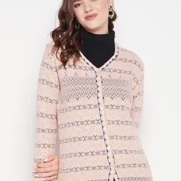 Zigo Women V-Neck Self Design Wool Cardigan Sweater-image-54