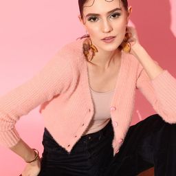 STREET 9 Women Peach-Coloured Ribbed Crop Cardigan-image-10