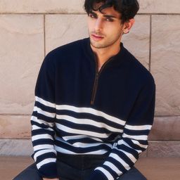 Crimsoune Club Striped Mock Collar Acrylic Pullover-image-51