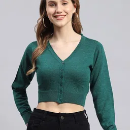 Monte Carlo V-Neck Long Sleeves Pure Wool Crop Cardigan Sweater-20
