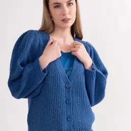 B.Copenhagen Women Self Design V-Neck Cardigan-image-76