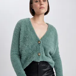 DeFacto Self Design  Boucle Crop Cardigan-picture-10