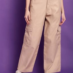 TAG 7 Women Relaxed Straight Leg Straight Fit High Rise Cotton Cargos Trousers-29