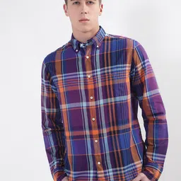 GANT Classic Tartan Checks Opaque Checked Button Down Collar Organic Cotton Casual Shirt-image-8
