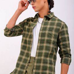 The Indian Garage Co Slim Fit Tartan Checked Spread Collar Pure Cotton Casual Shirt-image-41