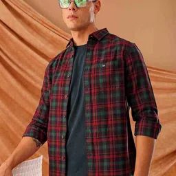 the indian garage co The Indian Garage Co. Spread Collar Slim Fit Tartan Checks Cotton Casual Shirt-picture-8