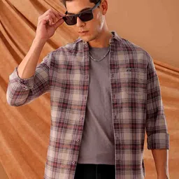 the indian garage co The Indian Garage Co. Spread Collar Slim Fit Tartan Checks Cotton Casual Shirt-picture-17