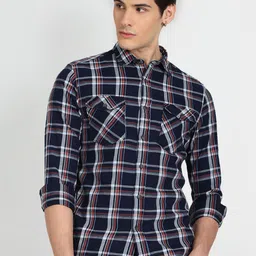 Flying Machine Slim Fit Tartan Checks Pure Cotton Casual Shirt-image-88