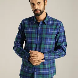 Indian Terrain  India Slim Checked Printed Slim Fit Spread Collar Cotton Casual Shirt-image-98