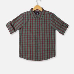 Allen Solly Junior Boys Slim Fit Tartan Checks Roll Up Sleeves Cotton Casual Shirt-image-87