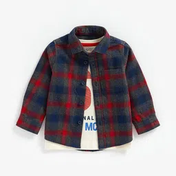 mothercare Infants Boys Tartan Checks Opaque Pure Cotton Casual Shirt With T-Shirt-image-20