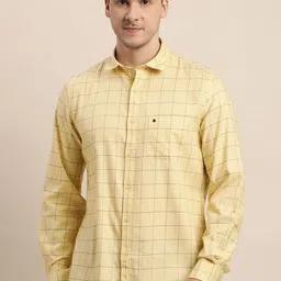 Turtle Men Windowpane Checked Spread Collar Formal Shirt-image-15