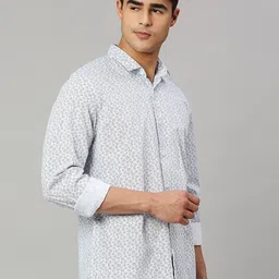 Mast & Harbour White Classic Abstract Printed Slim Fit Casual Shirt-image-3