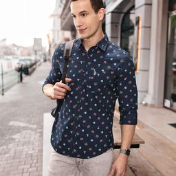 U S Polo Assn Denim Co Men Navy Blue Slim Fit Printed Pure Cotton  Casual Shirt-image-5
